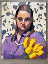 Load image into Gallery viewer, Original Oil Portrait Painting: Woman with yellow tulips