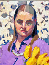 Load image into Gallery viewer, Original Oil Portrait Painting: Woman with yellow tulips