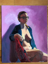 Load image into Gallery viewer, Original Oil Painting on Canvas female figure figurative art female portrait woman sitting Original art impressionist allaprima