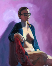 Load image into Gallery viewer, Original Oil Painting on Canvas female figure figurative art female portrait woman sitting Original art impressionist allaprima