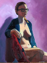 Load image into Gallery viewer, Original Oil Painting on Canvas female figure figurative art female portrait woman sitting Original art impressionist allaprima