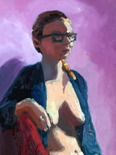 Load image into Gallery viewer, Original Oil Painting on Canvas female figure figurative art female portrait woman sitting Original art impressionist allaprima