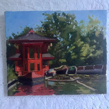 Load image into Gallery viewer, Plein Air Oil Painting Regent's canal London. Oil on canvas, original art, painted on location in London park. Feng shang princess painting