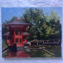Load image into Gallery viewer, Plein Air Oil Painting Regent's canal London. Oil on canvas, original art, painted on location in London park. Feng shang princess painting