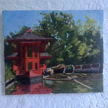 Load image into Gallery viewer, Plein Air Oil Painting Regent's canal London. Oil on canvas, original art, painted on location in London park. Feng shang princess painting