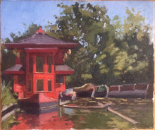 Load image into Gallery viewer, Plein Air Oil Painting Regent's canal London. Oil on canvas, original art, painted on location in London park. Feng shang princess painting