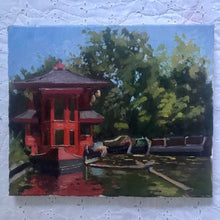 Load image into Gallery viewer, Plein Air Oil Painting Regent's canal London. Oil on canvas, original art, painted on location in London park. Feng shang princess painting
