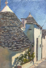 Load image into Gallery viewer, Alberobello Trulli original painting on panel. Italian landscape painting. Italian landscape painting. Figurative oil painting on board