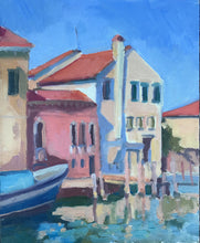 Load image into Gallery viewer, Murano Italy original painting on panel. Italian landscape painting. Venice landscape painting. Figurative oil painting on board