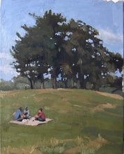 Load image into Gallery viewer, Hampstead Heath Painting picnic original art London park Oil on panel landscape painting