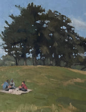 Load image into Gallery viewer, Hampstead Heath Painting picnic original art London park Oil on panel landscape painting