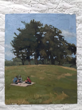 Load image into Gallery viewer, Hampstead Heath Painting picnic original art London park Oil on panel landscape painting