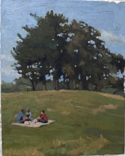 Load image into Gallery viewer, Hampstead Heath Painting picnic original art London park Oil on panel landscape painting