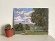 Load image into Gallery viewer, Landscape painting Hampstead Heath Park London Plein Air Painting Oil on Canvas Original London Panoramic View