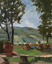 Load image into Gallery viewer, Tuscany Italy original painting on panel. Italian landscape painting. Tuscan summer landscape painting. Figurative oil painting of Italy