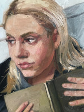 Load image into Gallery viewer, Portrait young woman reading Zorn limited palette original art on canvas