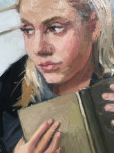 Load image into Gallery viewer, Portrait young woman reading Zorn limited palette original art on canvas