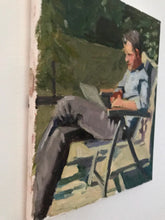 Load image into Gallery viewer, Oil painting Plein Air Portrait of a man working from home original art painting on canvas figurative art male portrait