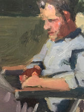 Load image into Gallery viewer, Oil painting Plein Air Portrait of a man working from home original art painting on canvas figurative art male portrait