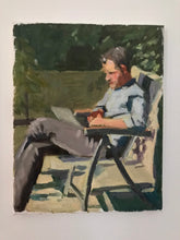 Load image into Gallery viewer, Oil painting Plein Air Portrait of a man working from home original art painting on canvas figurative art male portrait