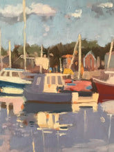Load image into Gallery viewer, Oil Painting Rockport harbor Massachusetts landscape painting on canvas New England art boats seascape