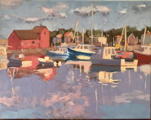 Load image into Gallery viewer, Oil Painting Rockport harbor Massachusetts landscape painting on canvas New England art boats seascape