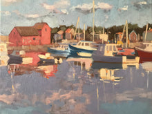 Load image into Gallery viewer, Oil Painting Rockport harbor Massachusetts landscape painting on canvas New England art boats seascape