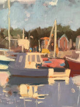 Load image into Gallery viewer, Oil Painting Rockport harbor Massachusetts landscape painting on canvas New England art boats seascape