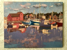 Load image into Gallery viewer, Oil Painting Rockport harbor Massachusetts landscape painting on canvas New England art boats seascape