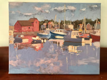 Load image into Gallery viewer, Oil Painting Rockport harbor Massachusetts landscape painting on canvas New England art boats seascape