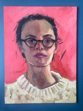 Load image into Gallery viewer, Original oil painting on panel Female portrait woman with glasses portraiture
