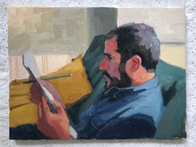Load image into Gallery viewer, Profile male portrait painting on canvas oil paint portraiture man reading beard. Original portrait painting