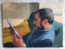 Load image into Gallery viewer, Profile male portrait painting on canvas oil paint portraiture man reading beard. Original portrait painting