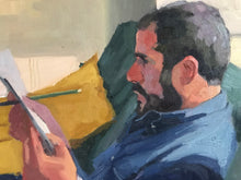 Load image into Gallery viewer, Profile male portrait painting on canvas oil paint portraiture man reading beard. Original portrait painting