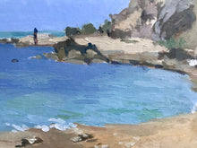 Load image into Gallery viewer, Sicilian beachscape Torre di Salsa landscape oil painting Sicily Italy seascape beach original art on panelled canvas near Agrigento