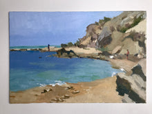 Load image into Gallery viewer, Sicilian beachscape Torre di Salsa landscape oil painting Sicily Italy seascape beach original art on panelled canvas near Agrigento