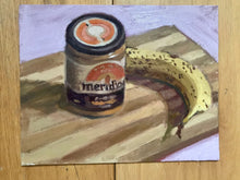 Load image into Gallery viewer, Oil painting Banana peanut butter still life original oil painting on canvas fruit artwork food art
