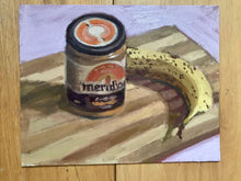Load image into Gallery viewer, Oil painting Banana peanut butter still life original oil painting on canvas fruit artwork food art