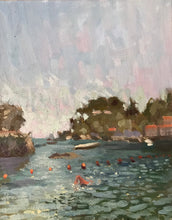 Load image into Gallery viewer, Sicily Italy original painting on panel. Taormina Isola Bella landscape painting. summer landscape painting. Figurative oil painting Italy