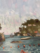 Load image into Gallery viewer, Sicily Italy original painting on panel. Taormina Isola Bella landscape painting. summer landscape painting. Figurative oil painting Italy