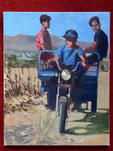 Load image into Gallery viewer, Oil painting on canvas Morocco landscape, farmers on a motorcycle in Meknes art
