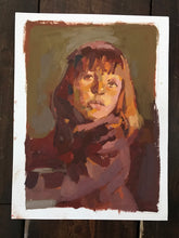 Load image into Gallery viewer, Original oil painting on paper. Portrait of a child allaprima portraiture
