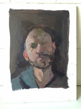 Load image into Gallery viewer, Original oil painting on paper. Portrait of a man in chiaroscuro