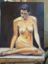 Load image into Gallery viewer, Original Oil Painting, Sitting Redhead Nude Woman Figure Study, 18x14"
