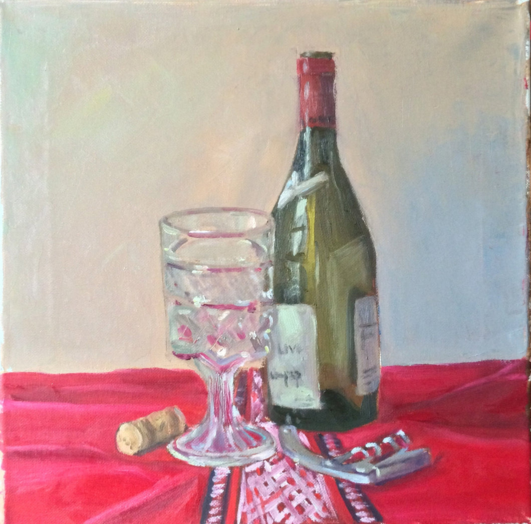 Still Life Painting Wine Bottle, Original Painting, Allaprima figurative art, wall art, home decor, wedding gift, gift for mothers