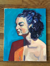 Load image into Gallery viewer, Original Oil Painting: Woman in Orange Sari, Allaprima Portrait (16x20)
