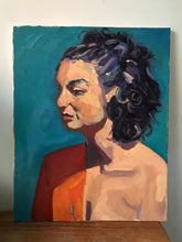 Load image into Gallery viewer, Original Oil Painting: Woman in Orange Sari, Allaprima Portrait (16x20)
