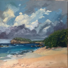 Load image into Gallery viewer, Seascape Oil Painting on Canvas Beach landscape tropical island ocean plein air art, ocean beach in Guadeloupe Caribbean landscape
