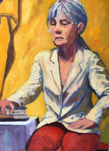 Load image into Gallery viewer, Original portrait painting on canvas, oil painting from life, allaprima portraiture, life painting original artwork, woman in a whiye jacket
