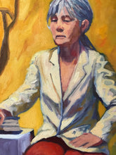 Load image into Gallery viewer, Original portrait painting on canvas, oil painting from life, allaprima portraiture, life painting original artwork, woman in a whiye jacket

